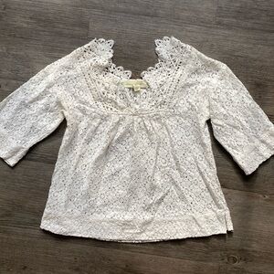 Anthropologie “staring at stars” cropped cotton white lace top. Size X-small